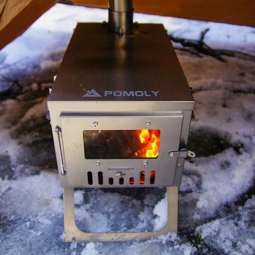 Camping Wood Stove Hot Tent Stove, POMOLY Ti 0.6 Portable Lightweight Titanium Stove for Hiking, Cooking, Heating (Stove Pipe 9.84ft / 3m)