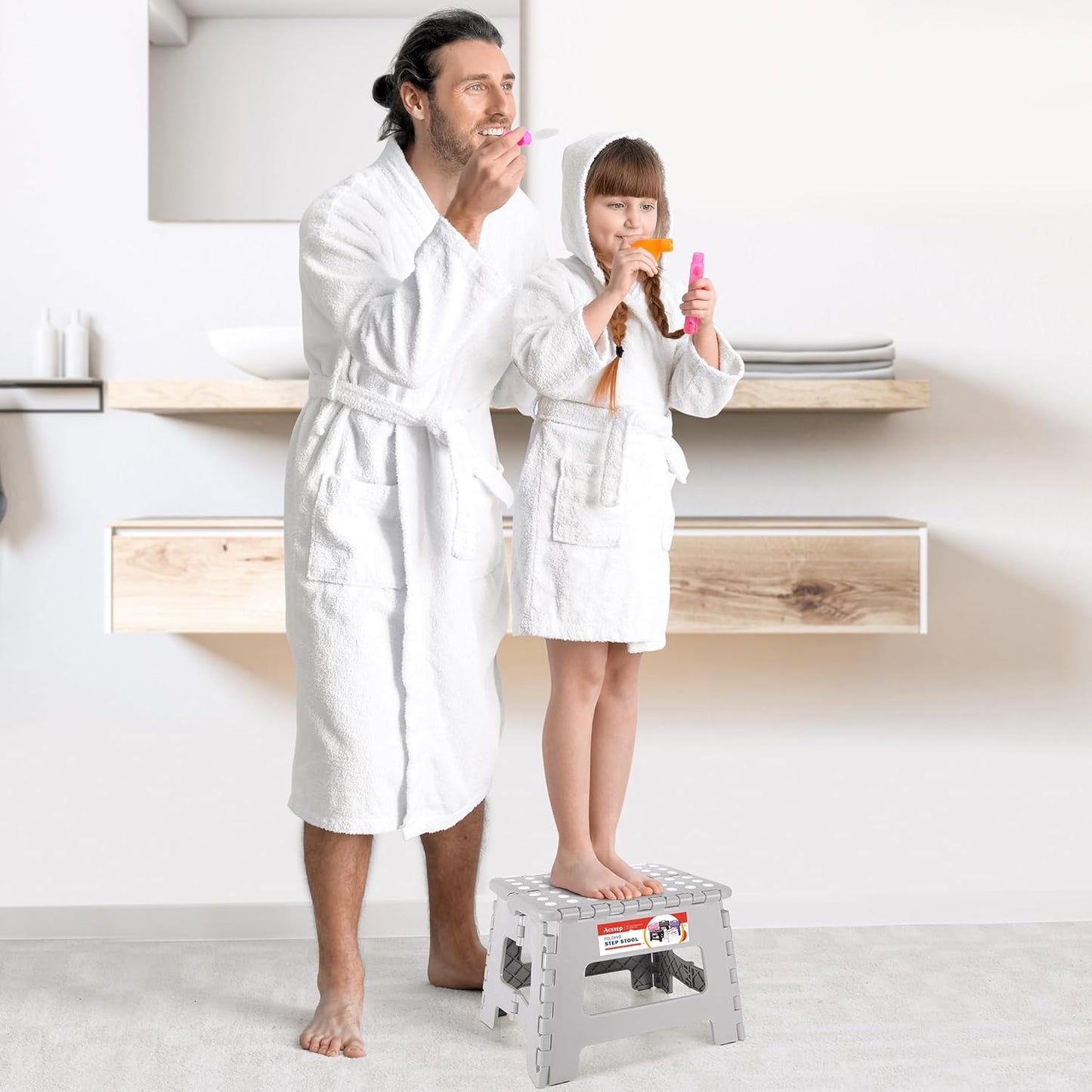 ACSTEP Folding Step Stool Foldable Stool 7.5 Inch Height Kids Step Stool, 300 lb Capacity Plastic Collapsible Stool, Stepping Stool with Handle Black Small Step Stool, Foot Stool Suitable for Kitchen