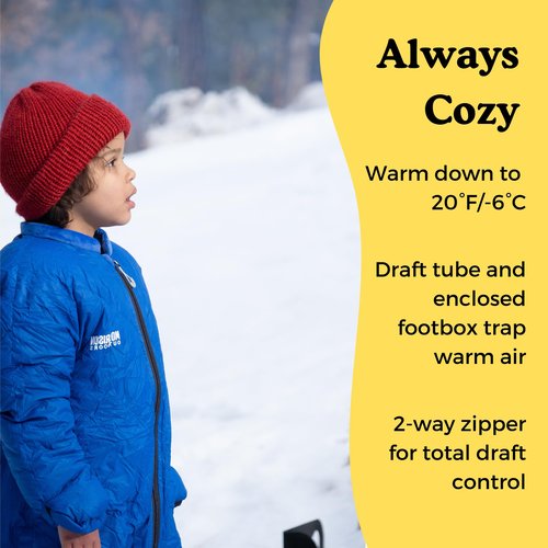 Mighty Mo 20° Down Kids Sleeping Bag (Ages 3-5). The Warmest, Lightest Camping Sleeping Bag for Kids Ages 3-5. (Leapfrog Green)