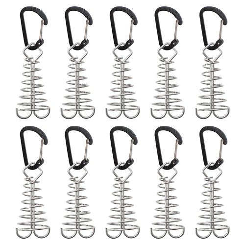 MOROBOR Black Deck Anchor Pegs, 10 PCS Windproof Aluminium Alloy Fish Bone Tent Stakes with Spring Buckle Portable Adjustable Octopus Wind Rope Anchor for Outdoor Camping(Square Top)