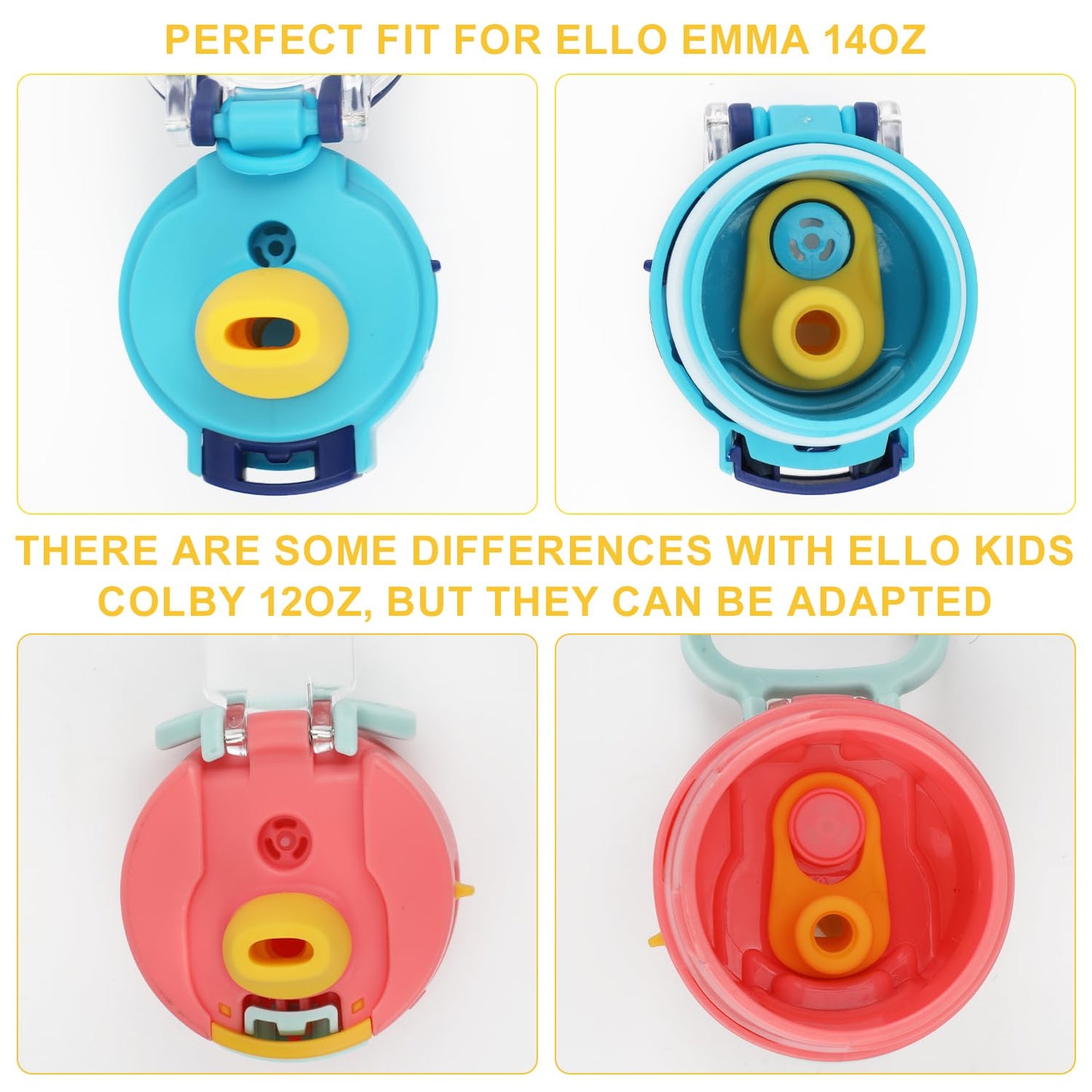 4pcs Bite Valve Replacement for Ello Emma 14oz Kids Water Bottle, Silicone No BPA Water Bottle Spout Replacement Compatible with Ello Kids Colby 12oz Water Bottle (Yellow)