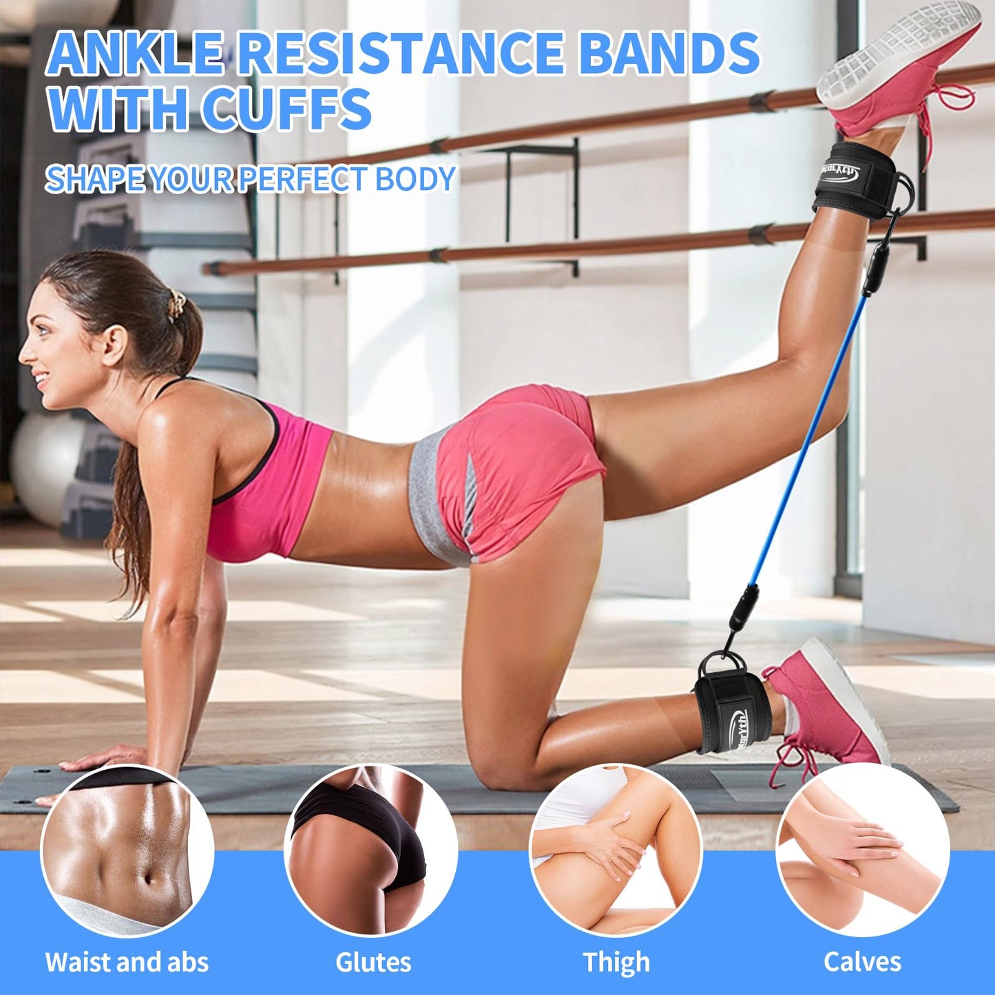 Ankle Resistance Bands, Ankle Bands for Working Out with Cuffs, Workout Equipment for Women Legs and Glutes, Exercise Resistance Bands for Legs Butt Lift Ankle Strap with Exercise Bands