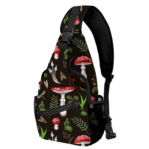 Yrebyou Mushroom Sling Bag for Women Men Chest Backpack Travel Crossbody Daypack for Hiking Cycling Running
