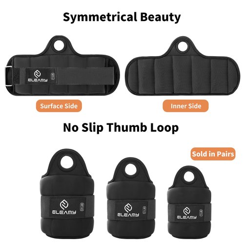 ELEAMY Wrist Weights with Thumb Loops Lock for Women & Men, 0.5lb*2/1lb*2/1.5lb*2/2lb*2/3lb*2, Premium Ice Silk Fabric,Comfortable & Tear Resistant for Walking, Running, Fitness and More（3lb*2 Black）