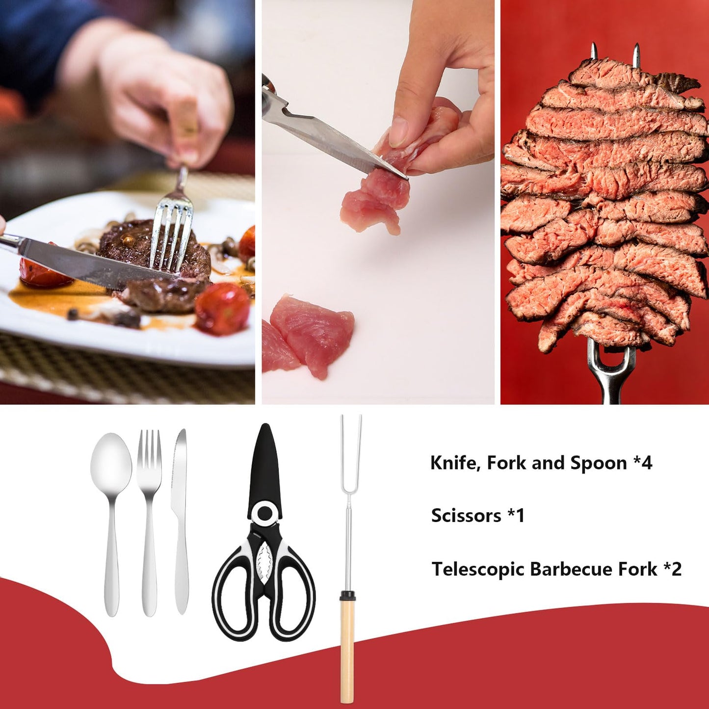 AOFUXTI Camping Cooking Utensils Set - Camping Kitchen Equipment, Compact and Portable Camper Accessories, Perfect for Travel, Picnic, RV, Camping, BBQ, Party (27pcs-Black)