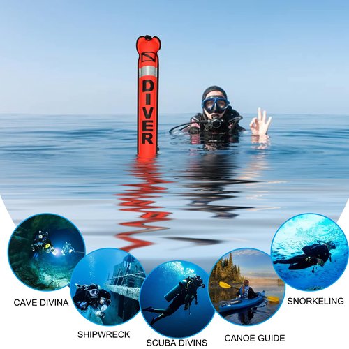 Luwint Surface Marker Buoy (SMB), 5ft Scuba Diving SMB Safety Sausage Signal Tube, Hi-Visibility Bright Orange Open Bottom Reflective Strip, 5ft Tall x 7in Width
