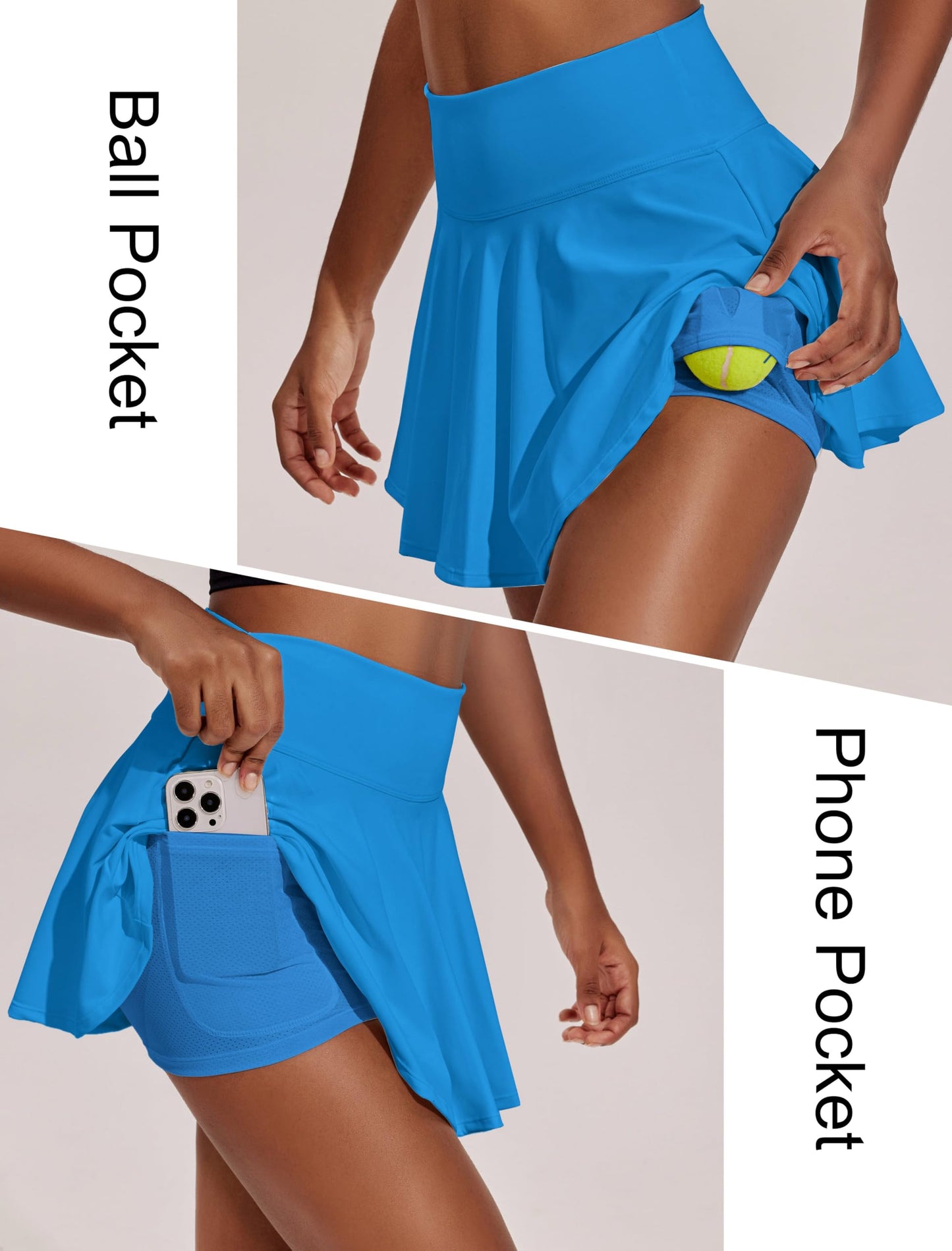 PINSPARK Tennis Skirts for Women Workout Skirt Tummy Control Athletic Skort with Pockets, Sparkle Blue Medium