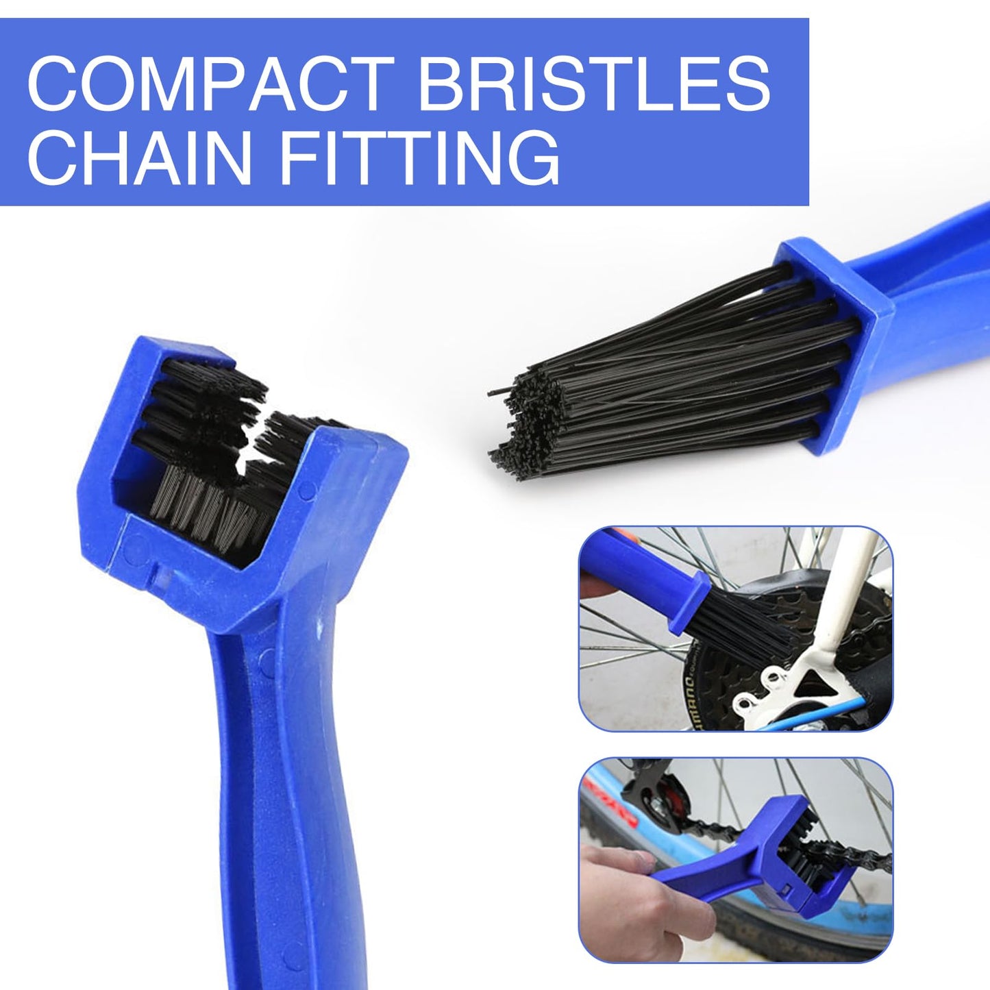 jokormo 1 PC Motorcycle Chain Cleaning Brush, 10" Double-Headed Design Snug Fit Chain Details Dust Brush, Bicycle Chainring Save Effort Washer, Universal for Motorcycle Bike Cleaning Tool (Blue)