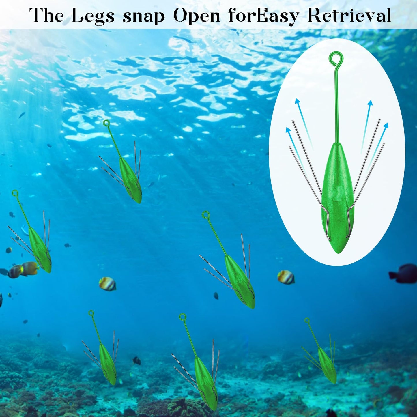 5 Pcs Sputnik Sinkers Surf Fishing Weight, Heavy-Duty Long Tail Fishing Weights Saltwater Surf Casting Sinkers,Fishing Weights Sinkers Spider Weights Surf Casting Sinkers（Green-2oz）