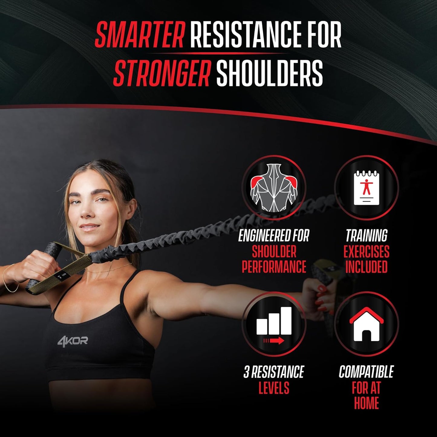 4KOR Cross Anchor Shoulder Performance Training System. Resistance Cords with Handles and Dynamic Workout Guide. Exercise Bands with Nylon Sleeves, Rubber Grips, and Carry Bag for Rehab and Strength