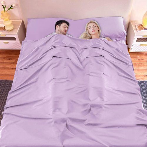 BREENHILL Cotton Sleeping Bag Liner，Double Camping Sheets & Travel Sheet Hostels & Traveling Sleep Sack for Backpacking, Hotels Lightweight Sleeping Bag Liners with Zipper Comfortable Purple