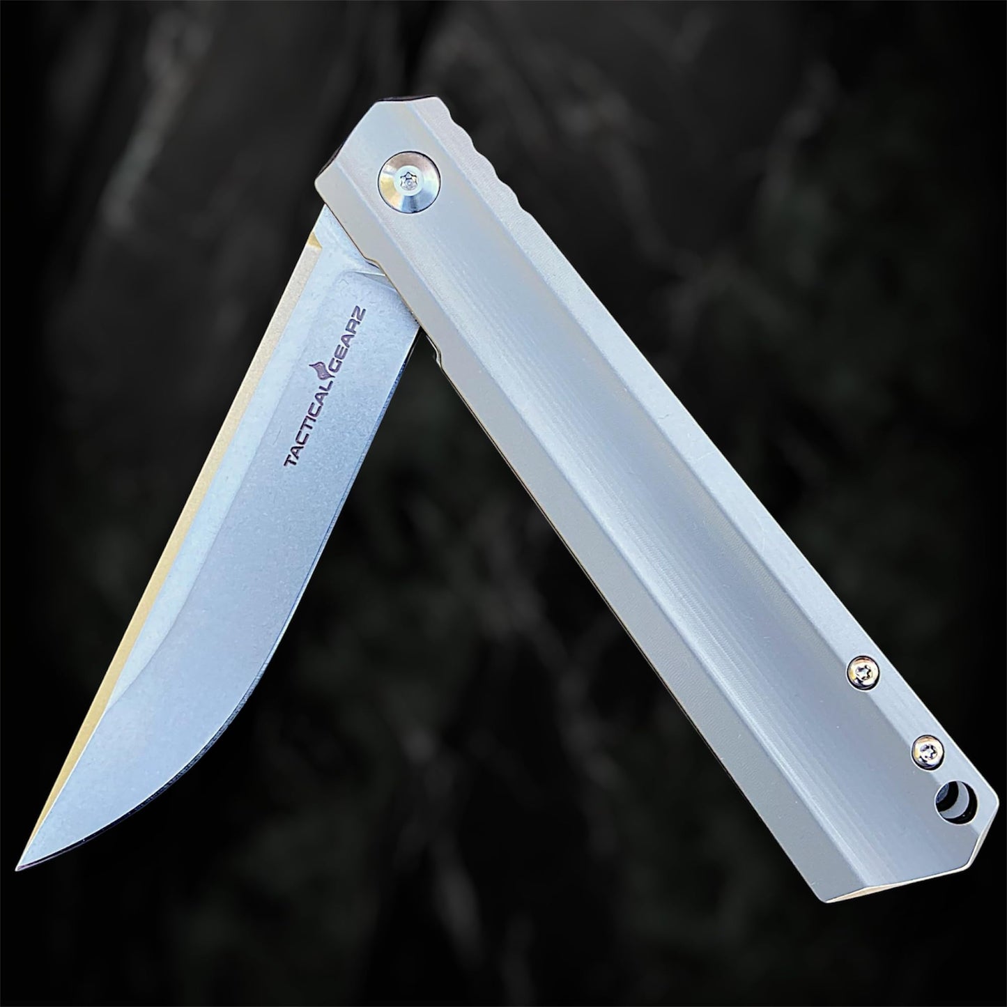 TACTICAL GEARZ Titanium Pocket Knife for EDC, Solid Tc4 Titanium Handle, Stonewashed D2 Steel Blade, Includes Sheath (Titan)