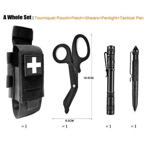 Laser Cut Tactical Molle Tourniquet Pouch TQ Holder Tourniquets Holster IFAK TQ Tourniquet Case Trauma Medical Shear Pouch Pen and Penlight Holder (Black Set 1)