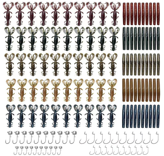 YOUHOT Ned Worms Lures- Ned Rig Baits Kit for Bass Fishing with Ned Shrimp-Shaped Lure and Ned Rig-140pcs.