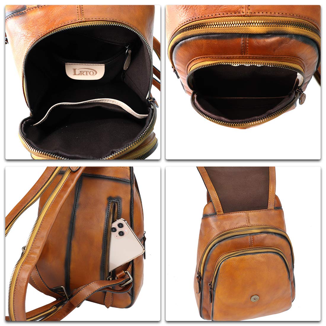 Genuine Leather Backpack for Women Retro Rucksack Casual College Bag Handmade Cowhide Western Daypack (Brown)