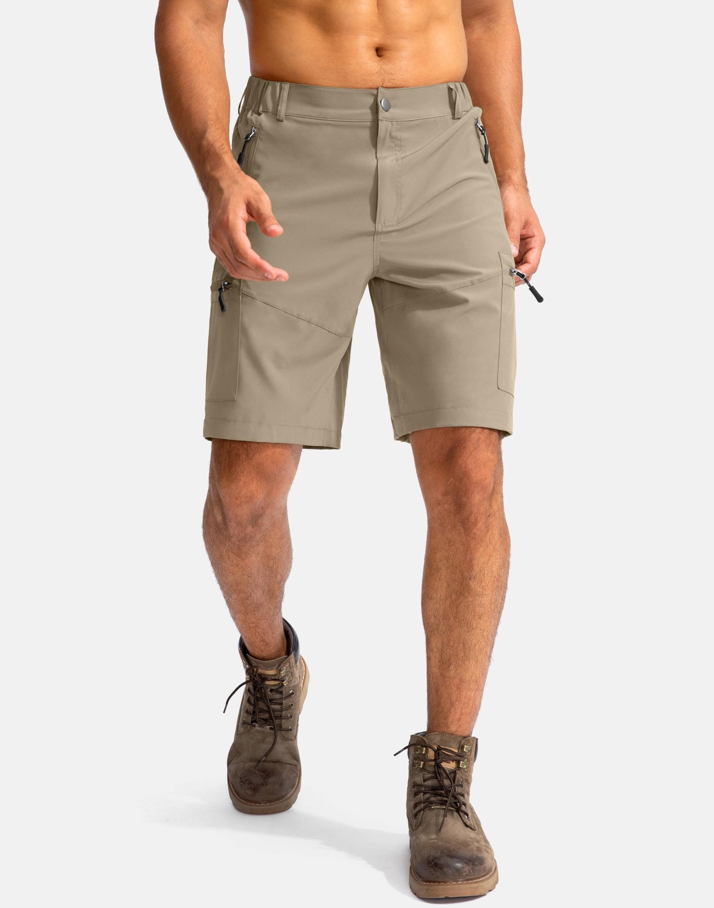 Pudolla Men's Hiking Cargo Shorts 9" Lightweight Outdoor Work Shorts for Men Travel Golf Camping Casual with 5 Zipper Pockets(Dusty Khaki X-Large)