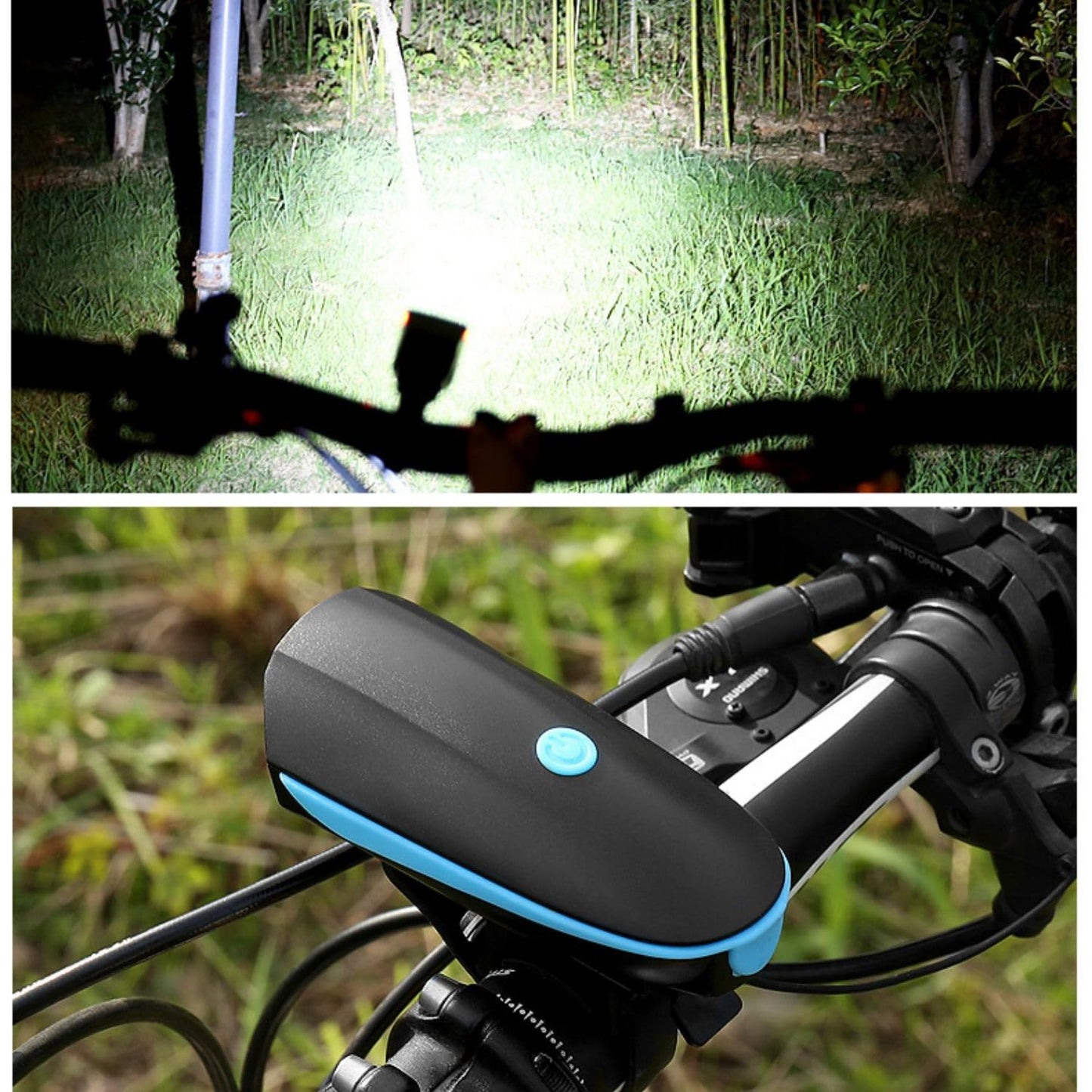 Bicycle Light and Bell Set High Lumens Bike Headlight with Horn USB Rechargeable and Waterproof (Blue)