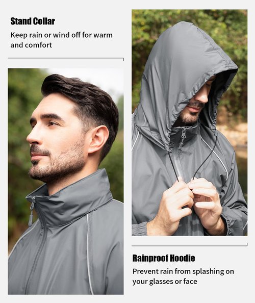 SWISSWELL Rain Suits for Men Waterproof 2 Pieces Lightweight Reflective Rain Gear Jacket Pants for Golf Fishing Hiking Grey Meduim