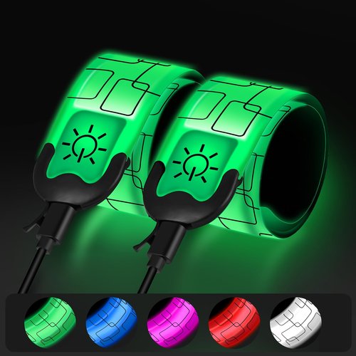 UMIKOOL DIRECT LED Armband Rechargeable for Night Running Walking(2 Pack), High Visibility LED Slap Armband Reflective Running Gear, 6 Colors & 3 Modes Adjustable Light Up Armbands for Men Women Kids