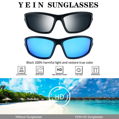 YEIN Polarized Sports Sunglasses Driving Baseball Cycling Running shades For Men UV400 Protection(Blue + Black)