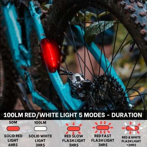 UWILE Ultra Bright Bike Taillight for Road and Trail Safety. 5 Modes Rechargeable Red White Led Light. Flexible Mounting for All Bicycles Styles, Scooter, ebikes and Helmet.