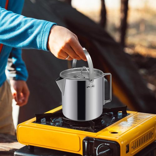 Zalaxt Camping Tea Kettle, Portable 1.2L Coffee Pot, Outdoors Camping Pot, with Handles and with Lids for Camping Hiking Picnic Camping, Backpacking, Silver