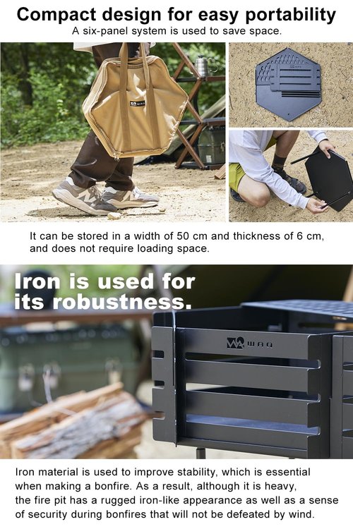 WAQ Bonfire Stand - Yagura - Wood-Burning Iron Stylish Compact Design with Grate Camp Bonfire Stand Folding Campfire Solo Family Camping