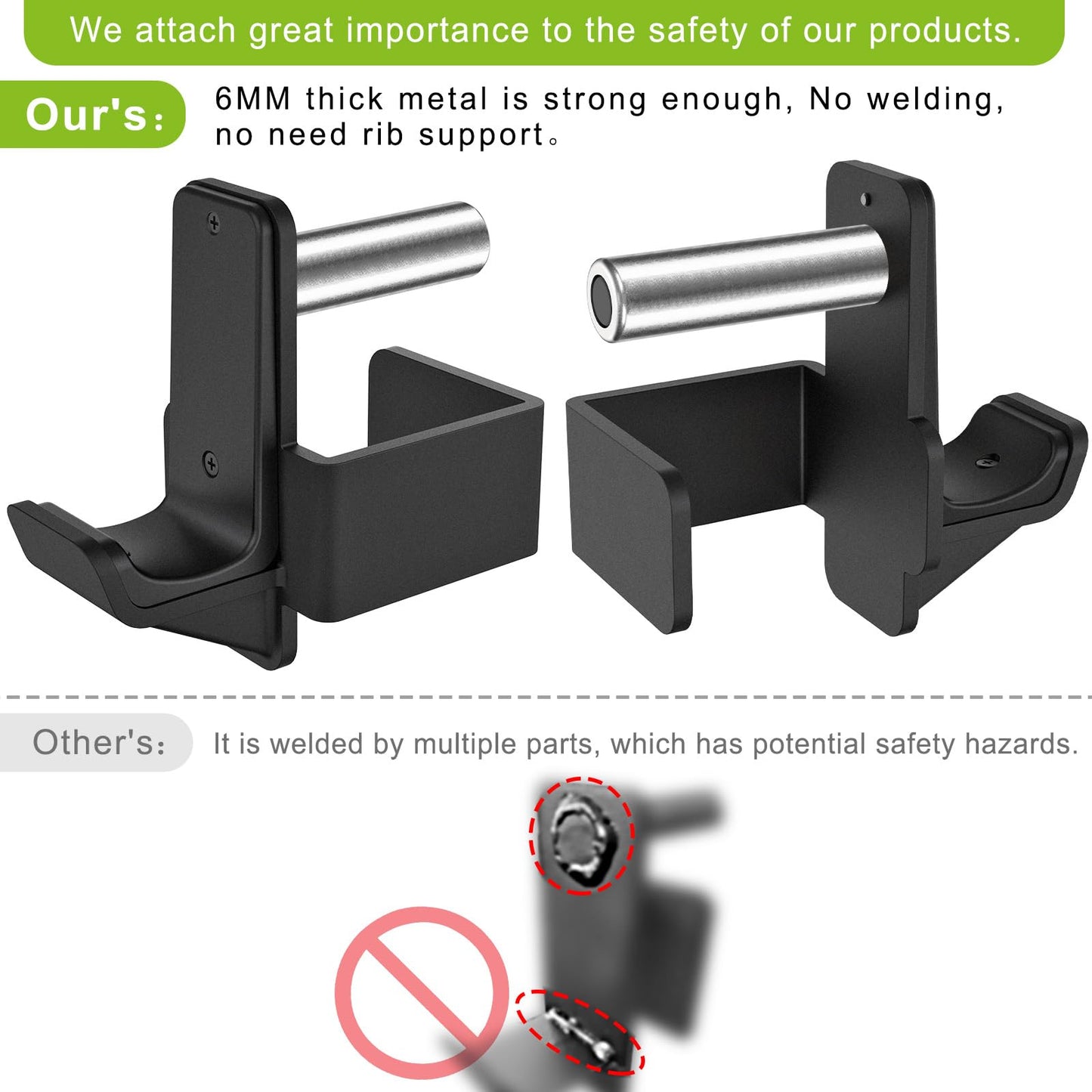 Kipika J-Hooks for 3" x 3" Power Rack - 5/8" or 1" Hole - Reinforced Steel with Rubber Pads - Heavy Duty Squat Rack Accessories - 2Pcs