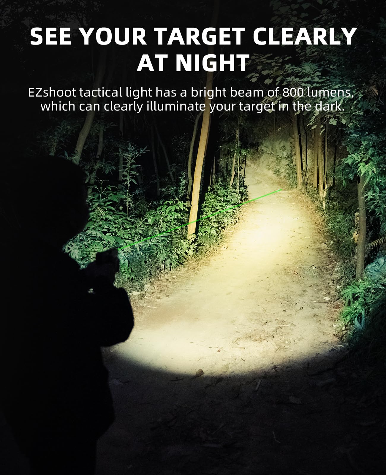 EZshoot 800 Lumens Pistol Light Laser Combo Rechargeable, Pistol Flashlight with Slidable Rail Compatible with Glock and Picatinny Rail, Tactical Flashlight with Green Laser Beam