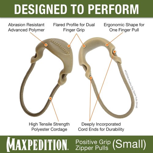 MAXPEDITION Positive Grip Zipper Pulls (Small, Tan) Pack of 6, Zipper Pull Replacement for Tactical Backpack, EDC Pouch, Bug Out Bag & Luggage, Sling Pull Tab, PZSTAN