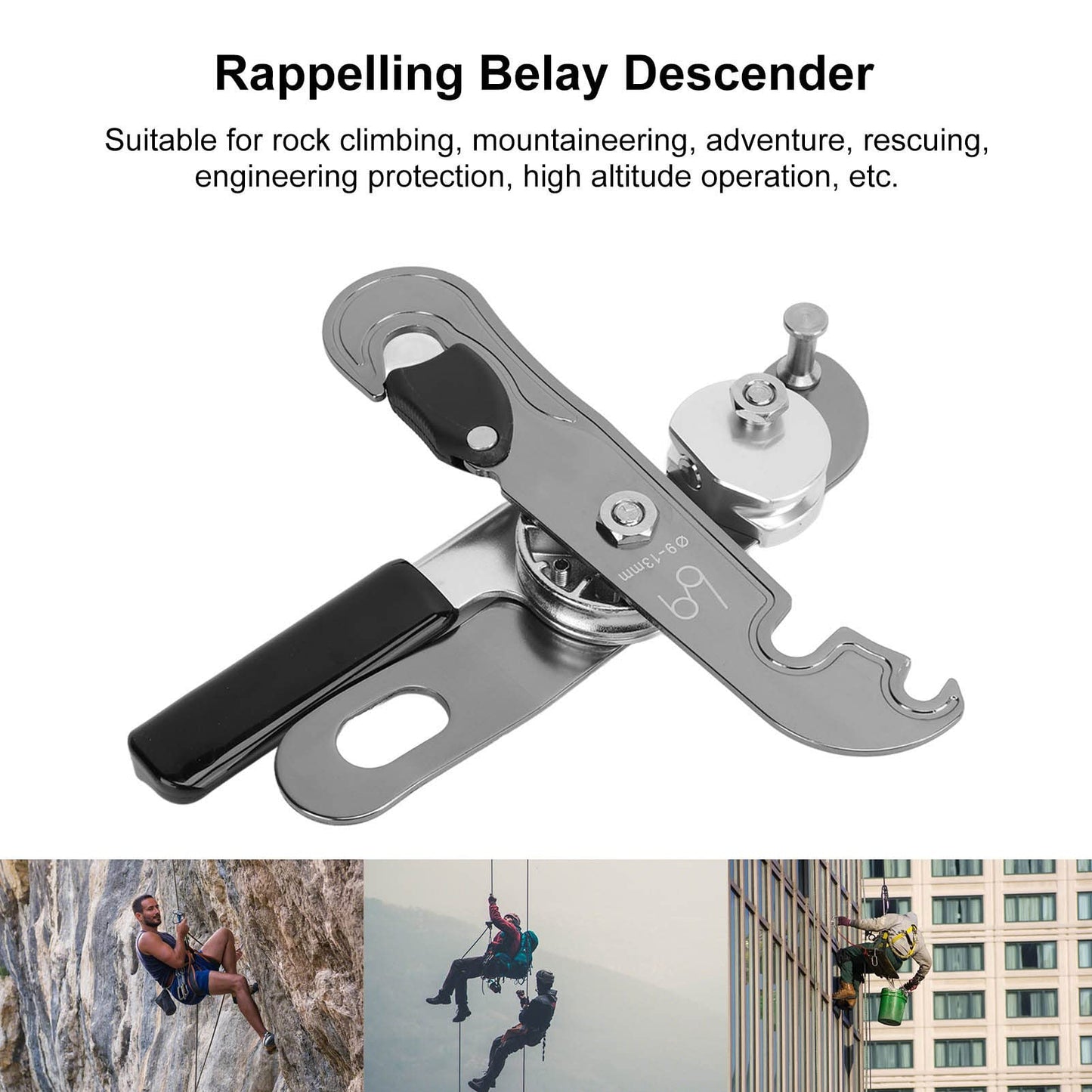 Hand Stop Descender, Professional Rock Climbing Descender & Ascender Set, Rappelling & Abseiling Device with Rope Stopper, Essential Climbing Gear for 9-13mm Rope, Belay Device