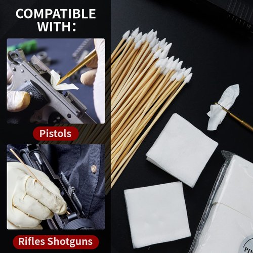 Gun Cleaning Supplies in Storage Box - 600PCS Patches and 200PCS 6" Double-Ended Swabs, 2" x 2" Lint Free Gun Cleaning Patches Fit Most Caliber Firearms