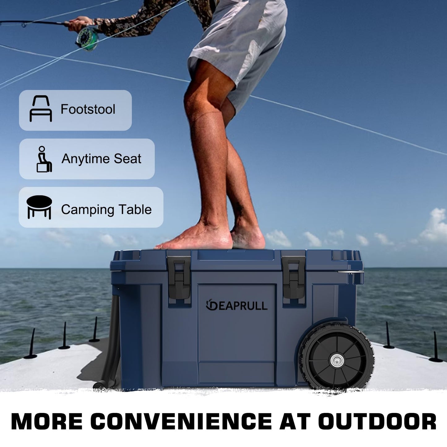 55 Quart Cooler with Wheels, Ice Chests Portable Camping Cooler Holds Ice up to 6 Days, Leak-Proof Outdoor Insulated Cooler with Handle, Cup Holders, Hard Cooler for Camping, Beach, Boat, Navy Blue