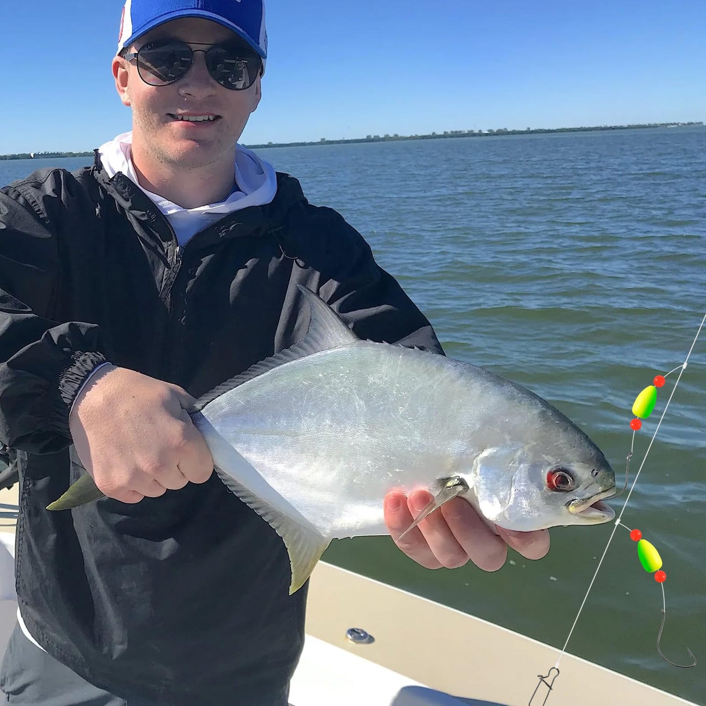 Alwonder 5-Pack Pompano Rigs Surf Fishing Rigs with Snell Floats Saltwater Live Bait Rig, Swivels Duo Lock Snaps Circle Wide Gap Kahle Hooks Rig for Beach Surf Casting Pier Jetty Fishing Green&Yellow