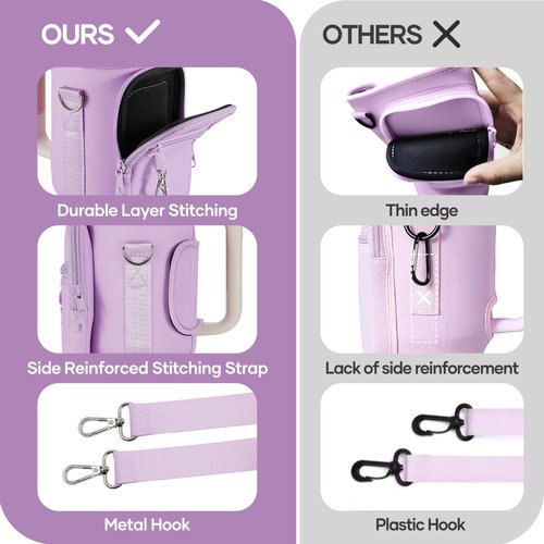 linmaya Carrier Bag with Phone Pocket and 2 Adjustbale Straps for Stanley 40oz Tumbler（Purple+Pink）