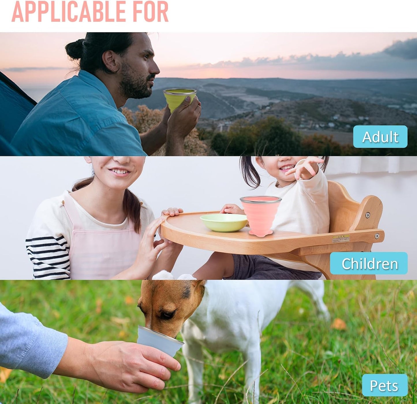 JBER Silicone Collapsible Travel Cup, 4 Pack Silicone Folding Camping Cup with Lids Expandable Drinking Cup Set BPA Free Reusable Portable Graduated for Outdoor Hiking Travel