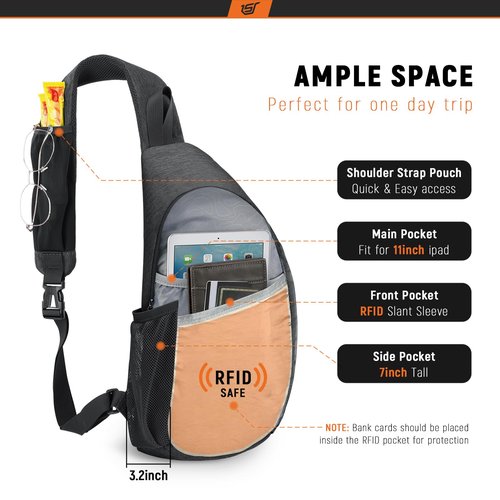 SKYSPER Sling Bag RFID Crossbody Sling Backpack Cross Body Shoulder Travel Bag Hiking Daypack for Women Men(Black)
