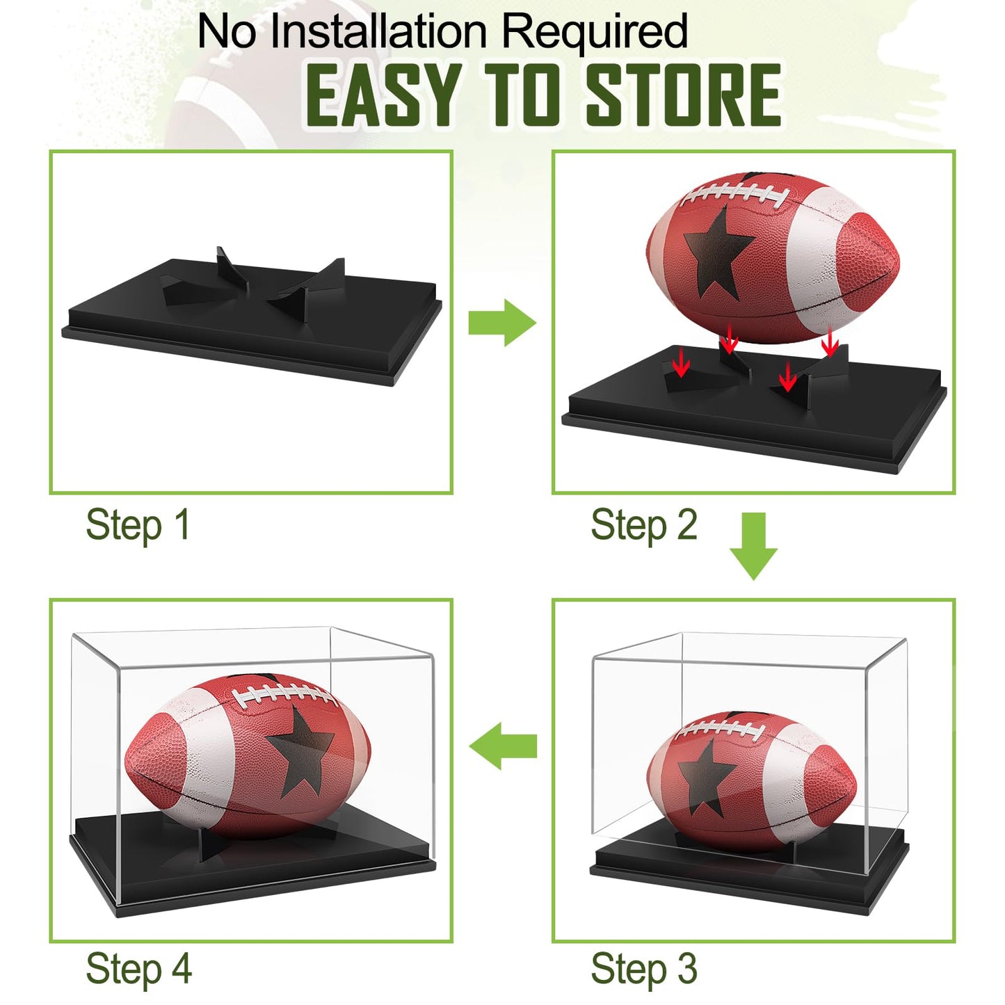 Football Display Case Full Size，Memorabilia Display Box Cases for Football or Memorial Sports Gloves，Acrylic Clear Box with Wood Stand Solid Base