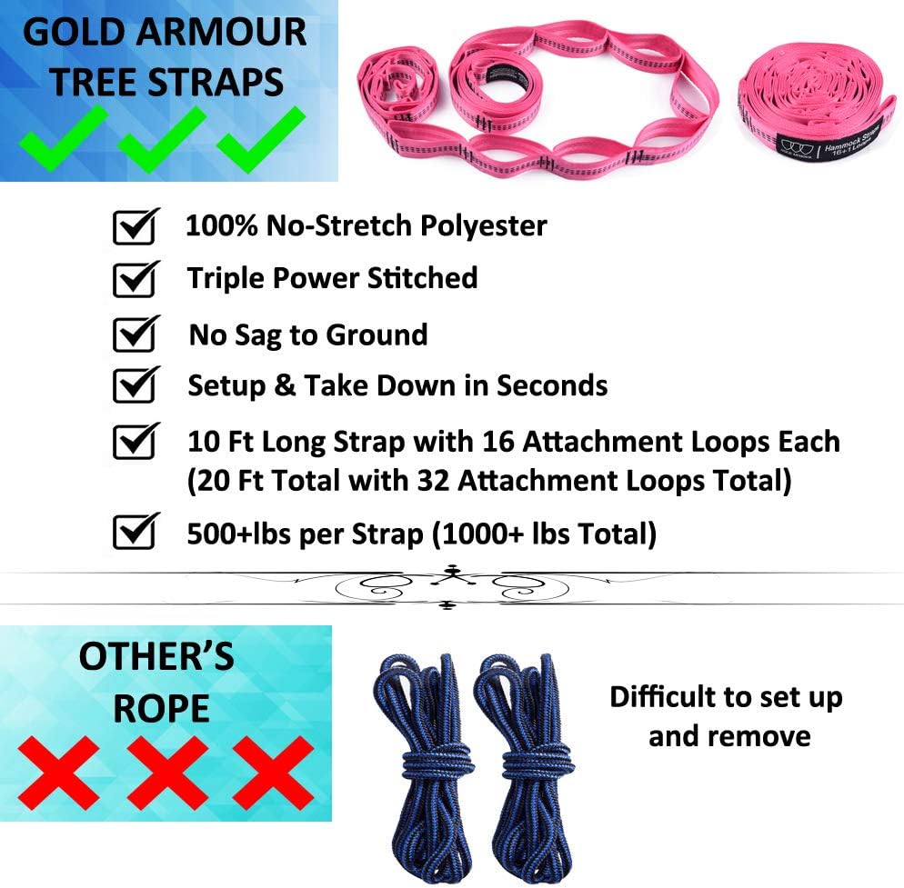 Gold Armour Camping Hammock - XL Double Hammock Portable Hammock Camping Accessories Gear for Outdoor Indoor with Tree Straps, USA Based Brand (Gray)