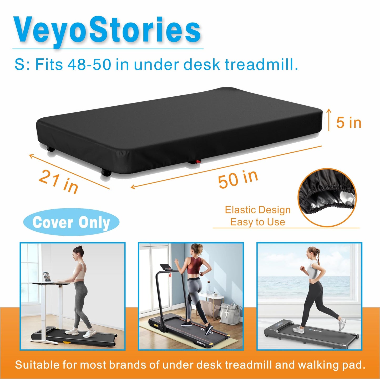VeyoStories Walking Pad Dust Cover, Under Desk Treadmill Cover - Waterproof & Dustproof, Stretchy Dust Protector for 48" - 50" Walking Pad Under Desk Treadmill, Portable Folding Small Treadmill Cover.