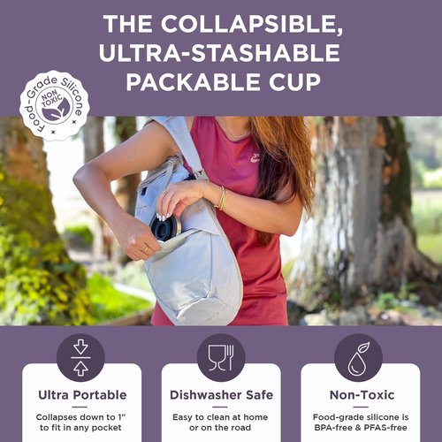 HYDAWAY Pocket Pint - 16oz Collapsible Silicone Cup with Stainless Steel Rim and Protective Travel Case - Reusable, Compact Drinkware for Camping, Festivals, and Everyday Use