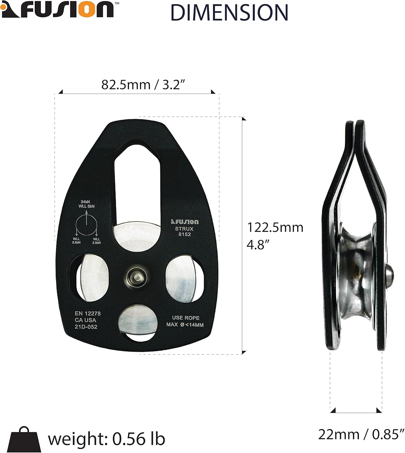 Fusion Climb Strux Aluminum Rescue Side Swing Pulley Blue 34KN…