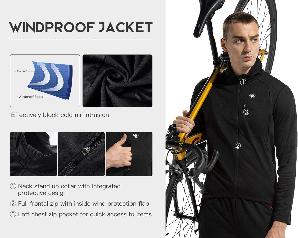 Santic Men's Cycling Bike Winter Jackets Windproof Fleece Thermal Warm UP Running Bike Bicycle Jacket Breathable Windbreaker