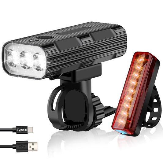 iKirkliten Bike Lights Front and Back, Rechargeable LED Bicycle Light Set for Night Riding, 5+5 Lighting Modes, IPX5 Waterproof, USB Type-C Bike Headlight