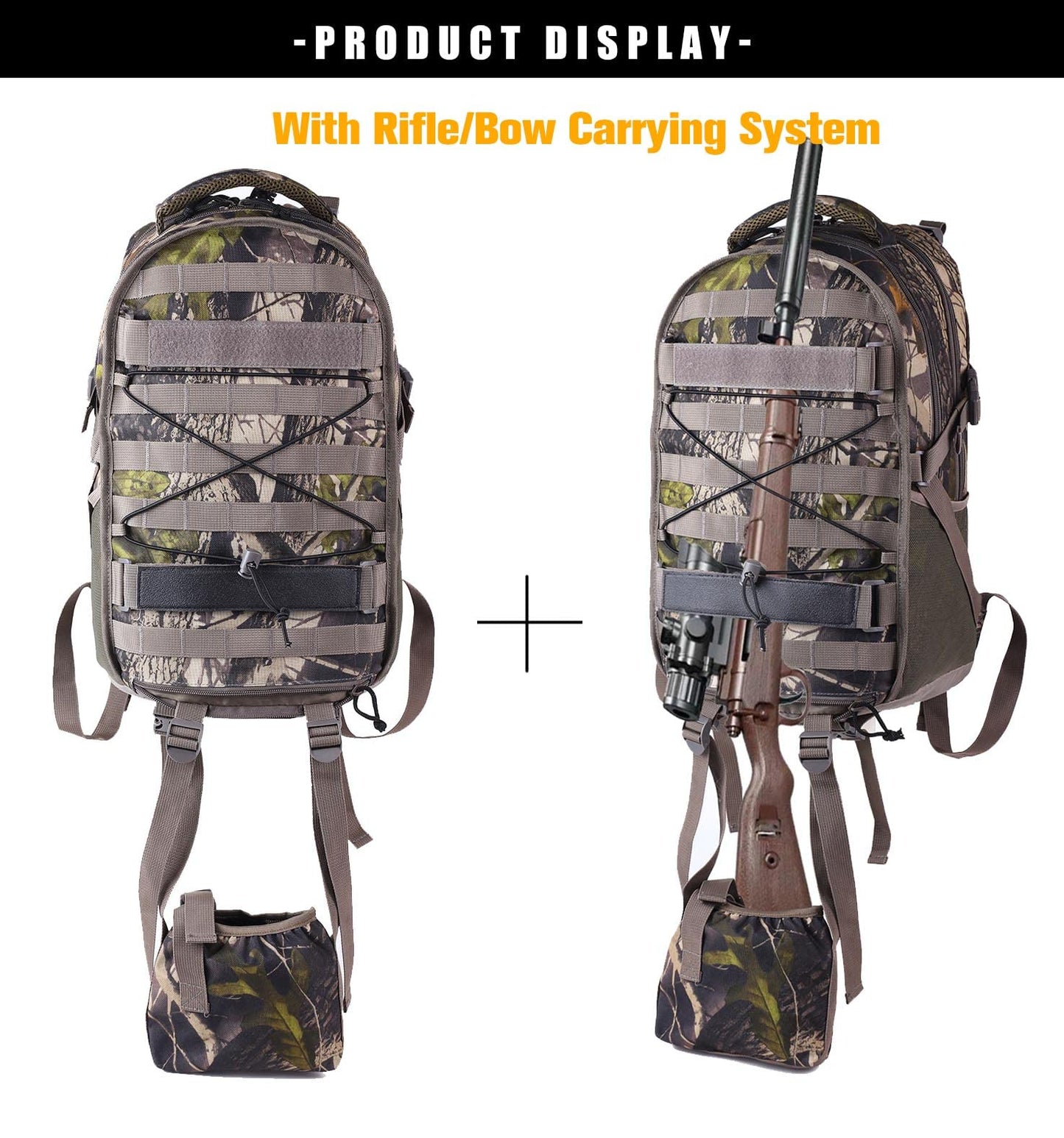 MATIEED Hunting Backpack with Rifle Bow Holder Hunting Daypack with Waterproof Rain Cover for Camping Hiking