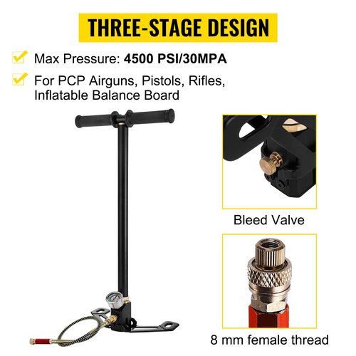 VEVOR High Pressure Hand Pump 3 Stage Airgun PCP Pump 4500PSI Stirrup Pump Air Rifle Filling Stirrup Pump(30MPA), Black and Haendler & Natermann H&N Baracuda Hunter Extreme Pellets, .25 Cal