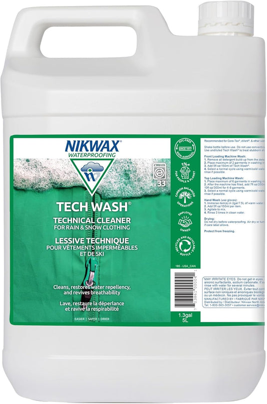 Nikwax Tech Wash 169 fl. oz., Technical Cleaner for Jackets and Outerwear, Restores Waterproofing in Rain, Ski, and Snow Gear, Safe for Gore-Tex and DWR