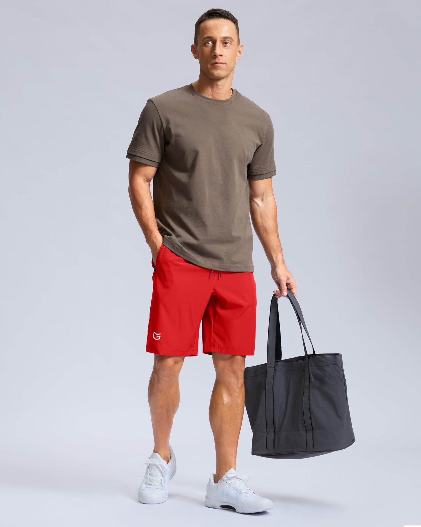 G Gradual Men's Athletic Running Shorts with Zipper Pockets Quick Dry 7"/ 5"/ 9" Workout Gym Shorts for Basketball Hiking(Deep Red,9L)