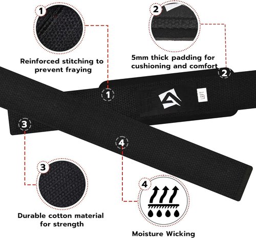 Lifting Wrist Straps for Weightlifting, Powerlifting & Deadlifts – 23” Neoprene Padded Cotton Straps for Strength Training & Gym Workouts - Maximum Grip Support for Men & Women