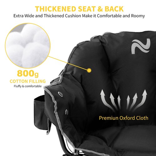 NAIZEA Heated Camping Chair, Oversized Heated Folding Outdoor Chair for Adults with 3 Heat Levels, Portable Foldable Patio Lounge Chair for Sports Outdoors Camp, Battery NOT Included